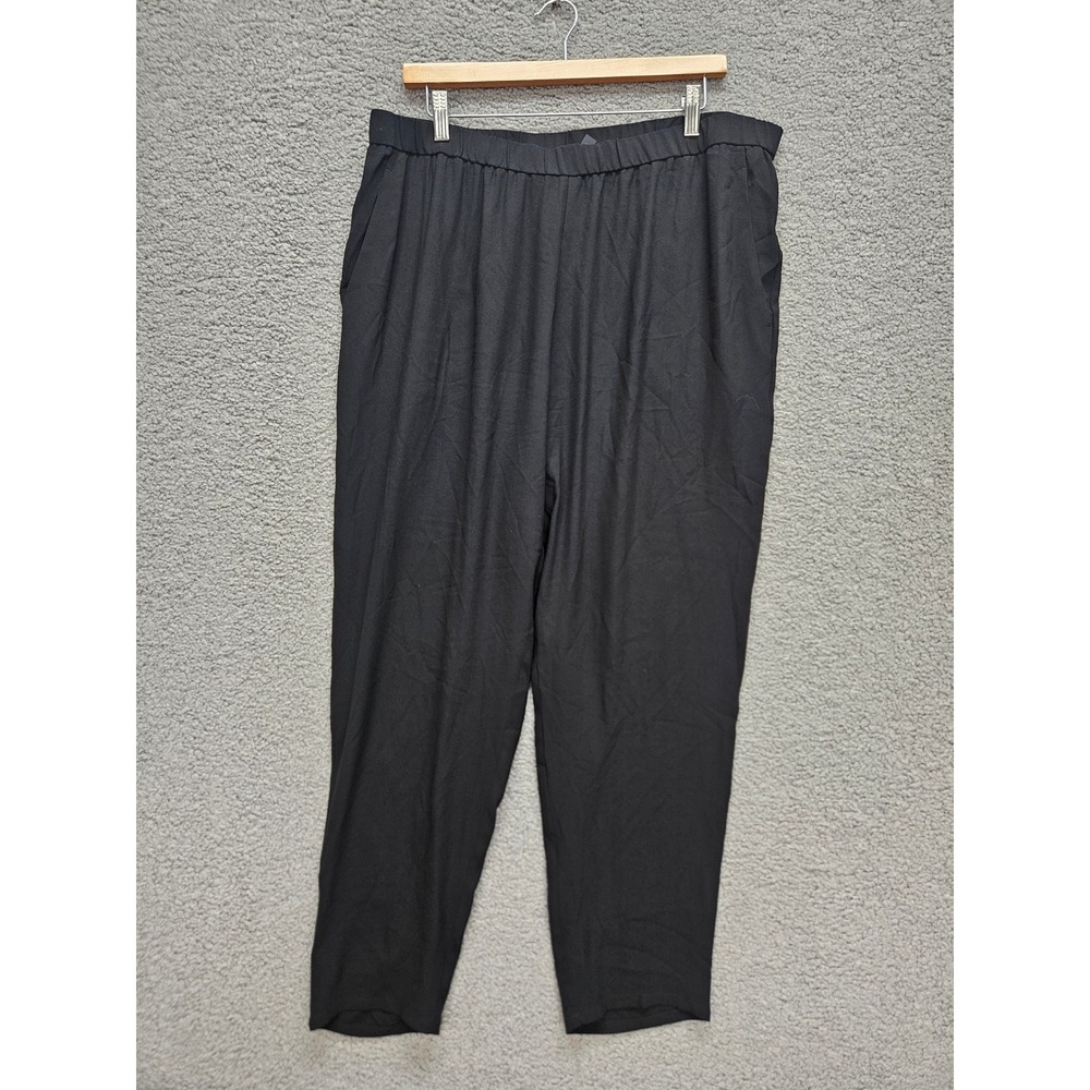 Eileen Fisher Silk Tapered Pants L Black Minimalist Quiet Luxury Elastic Waist
